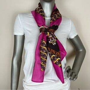 Fall Square Scarf. Brown Black Pink Gold Purple. 35”